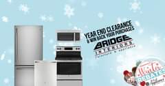 May be an image of text that says "® YEAR END YOUR CLEARANCE PURCHASES & WIN BRIDGE BACK furniture INTERIORS & appliance REBATES REBATES ianc Ninter geappliances.c"