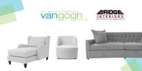 May be an image of sofa and text that says "THE ART OF COMFORT vangogh DESIGNS BRIDGE INTERIORS furniture & appliance"